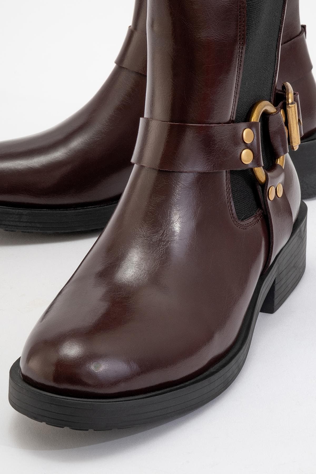 Stone Buckled Zip Ankle Boot, Alternate, color, Burgundy Faux Leather