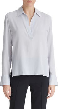 Vince Micro Stripe Stretch Silk Popover Shirt
