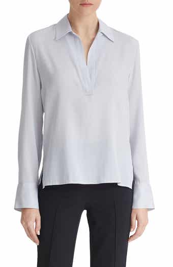 Micro Stripe Stretch Silk Popover Shirt
