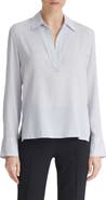 Vince Micro Stripe Stretch Silk Popover Shirt