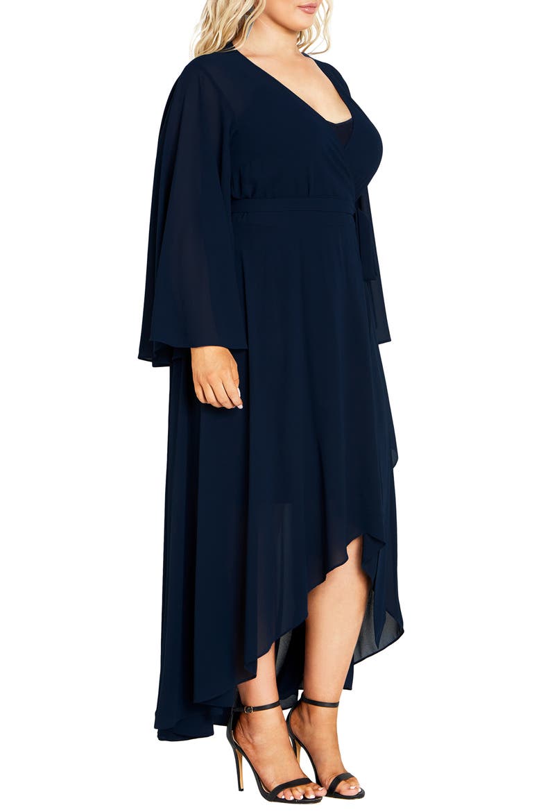 Fleetwood Long Sleeve Chiffon Wrap Dress, Alternate, color, TRUE NAVY