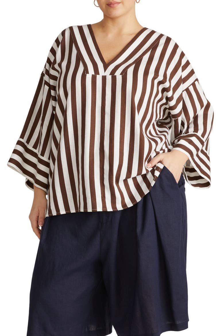 Elio Print Linen Blend Top, Main, color, PEPPERCORN STRIPE