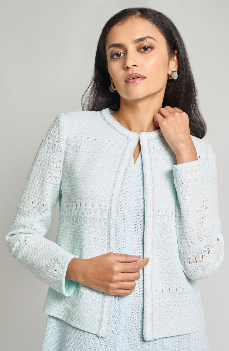 Misook Modern Fit Knit Jacket, Alternate, color, Aquatic/ White