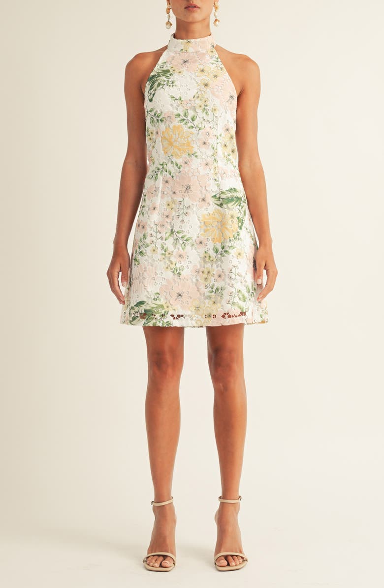 Arose Studio Tatiana Floral Lace Minidress, Main, color, White Multi