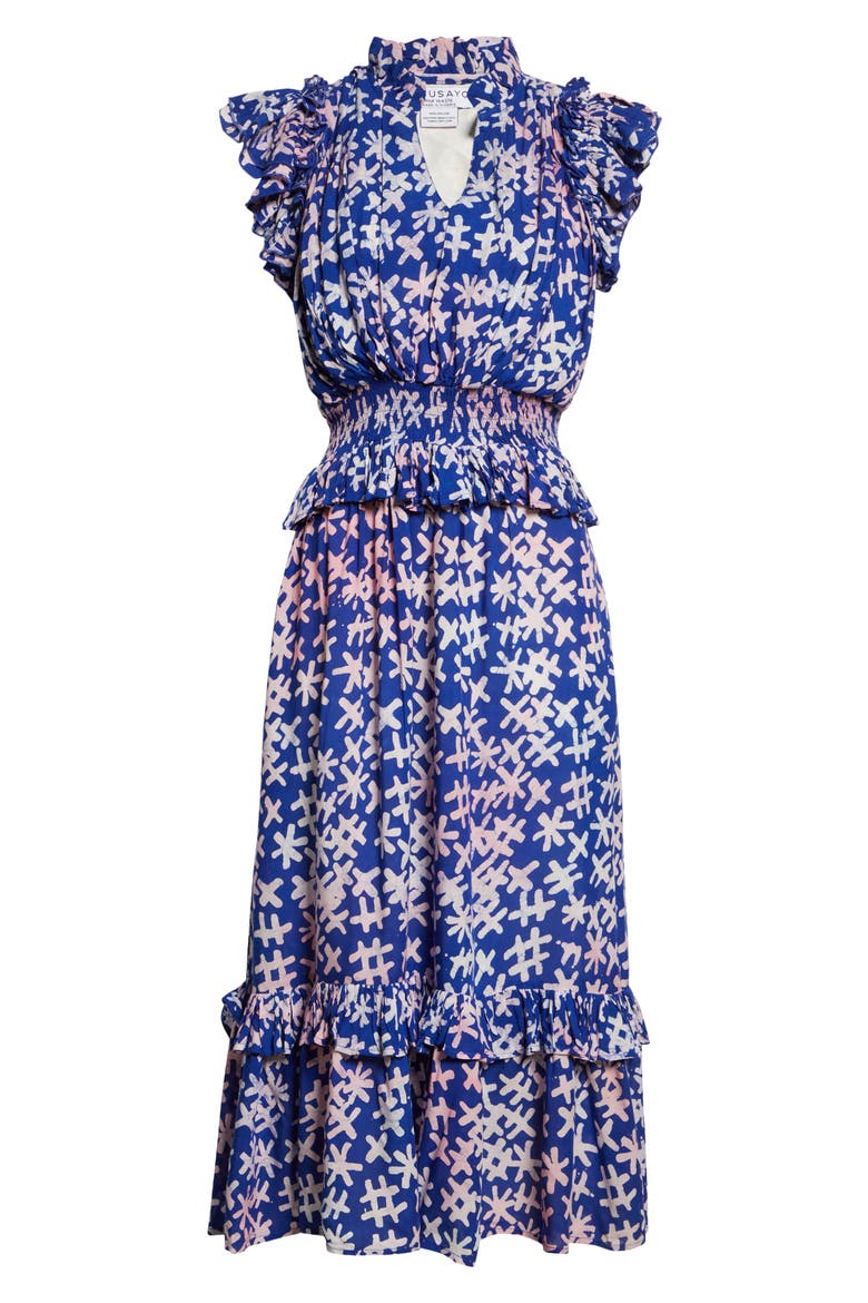 Bukola Tiered Midi Dress, Alternate, color, BLUE/ PINK MULTI