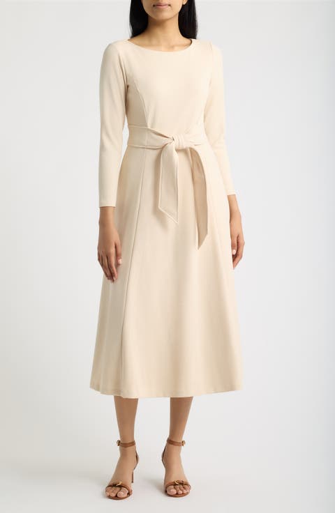 Tie Waist Scuba Crepe Midi Dress