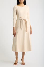 AK ANNE KLEIN Tie Waist Scuba Crepe Midi Dress