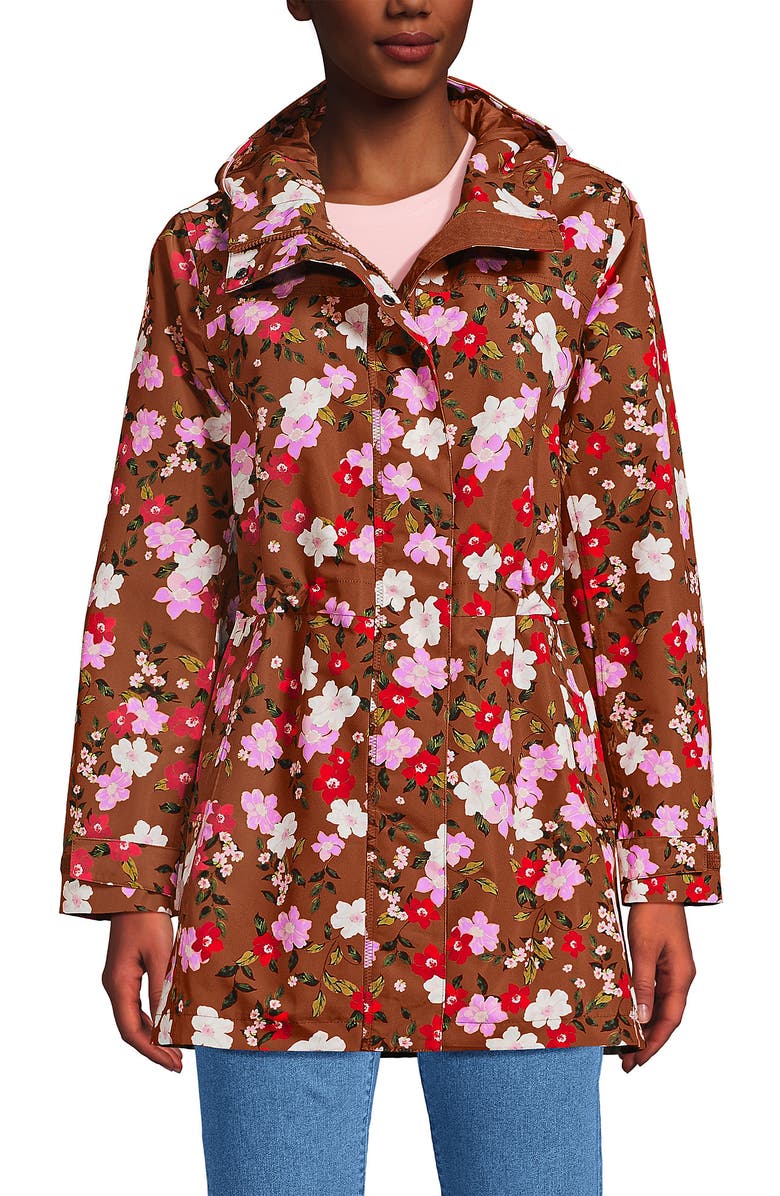 Lands' End Squall Hooded Waterproof Raincoat, Alternate, color, Rich Ginger Brown Wild Roses