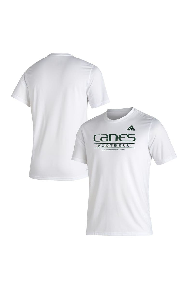 adidas Men's adidas White Miami Hurricanes Sideline Football Locker Practice Creator AEROREADY T-Shirt, Main, color, 