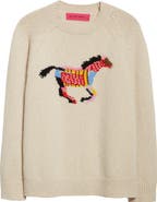 The Elder Statesman Glacier Horse Intarsia Slub Cashmere Crewneck Sweater