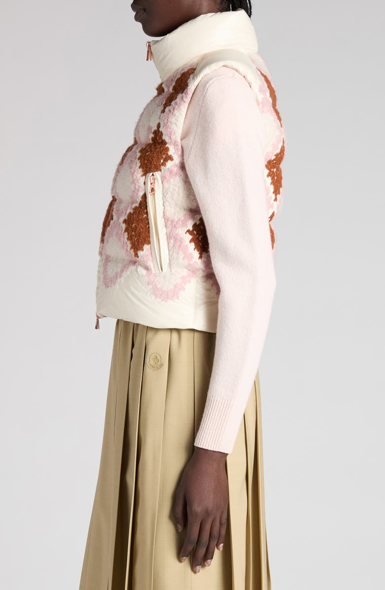 Moncler Armathia Embroidered Down Vest, Alternate, color, Beige/ Pink