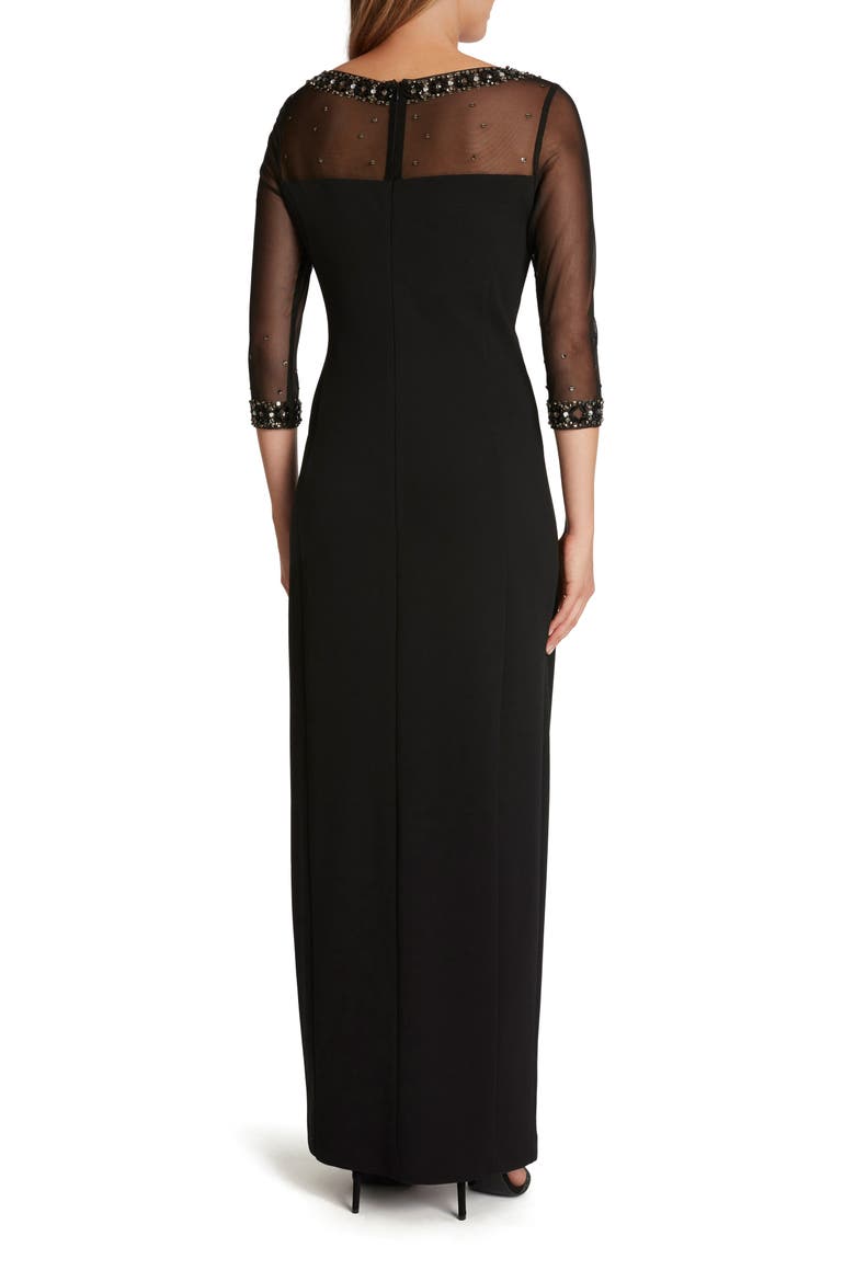 Stretch Crepe Illusion Sleeve Gown, Alternate, color, BLACK