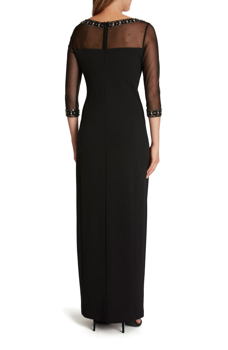 Tahari Stretch Crepe Illusion Sleeve Gown, Alternate, color, 