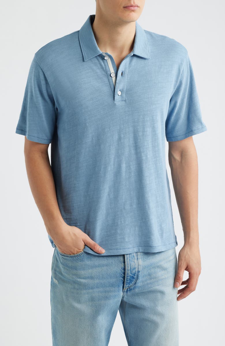 rag & bone Classic Flame Cotton Polo, Main, color, Fog Blue
