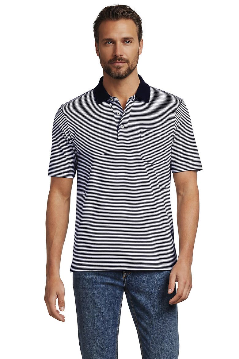 Short Sleeve Cotton Supima Polo Shirt with Pocket, Main, color, Radiant Navy Micro Stripe