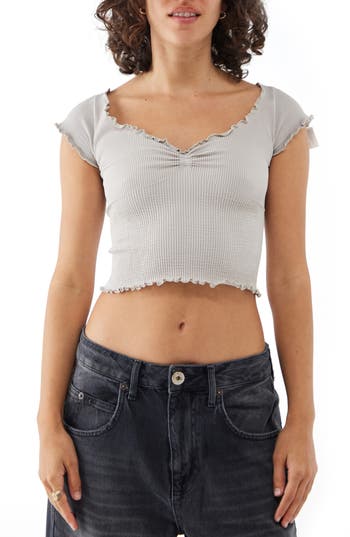 Bdg Urban Outfitters Elsie Cap Sleeve Rib Crop Top