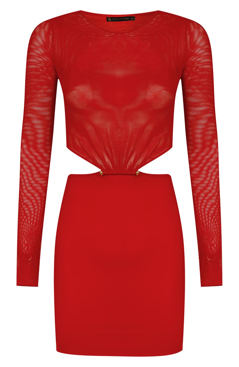 ViX Paula Hermanny Naya Long Sleeve Cutout Mesh Cover-Up Dress, Alternate, color, Red