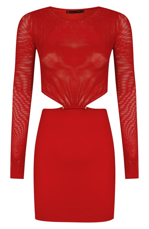 Vix Swimwear Naya Long Sleeve Cutout Mesh Cover-up Dress In Red