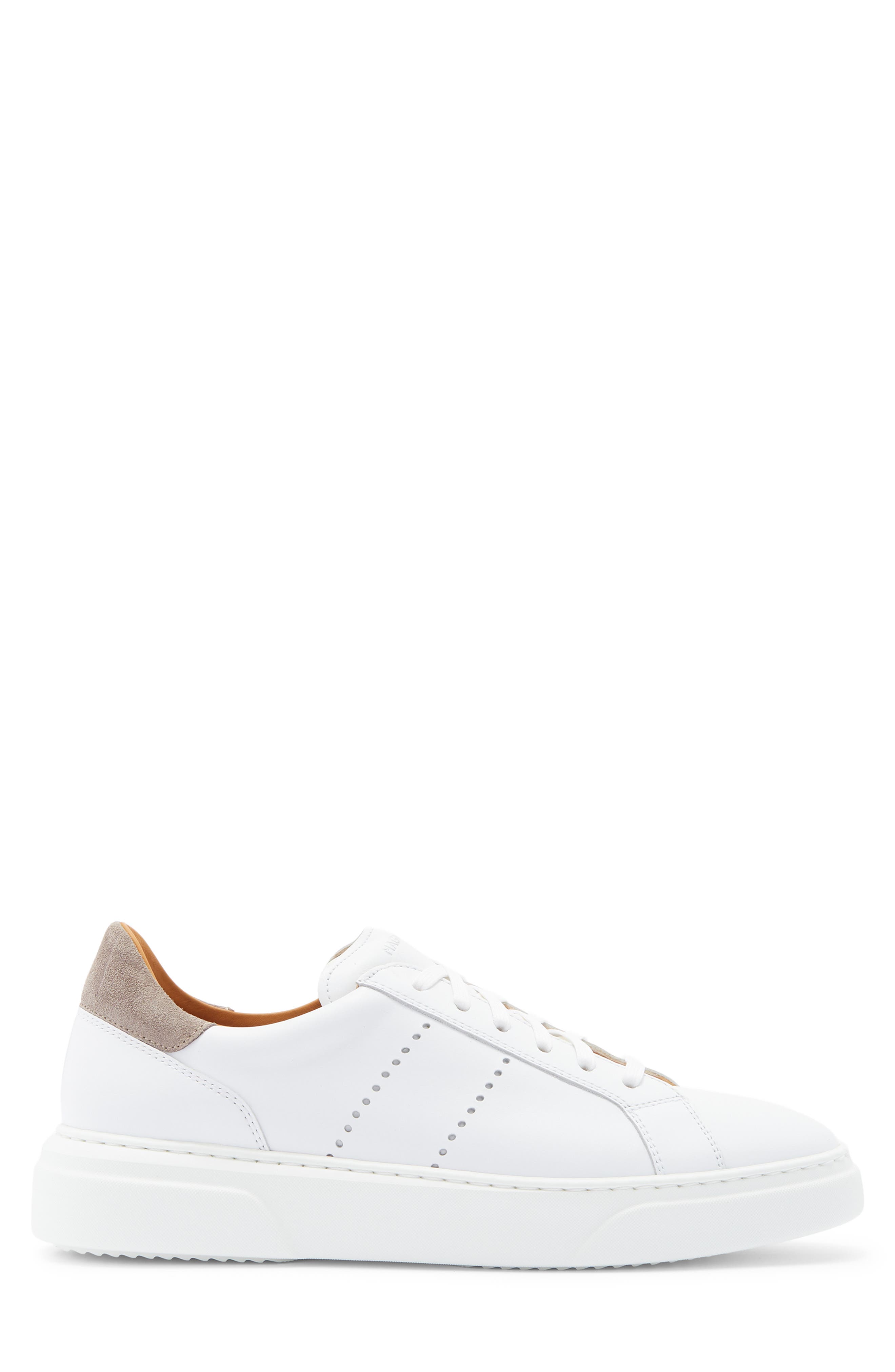 Magnanni Muro Leather Sneaker, Alternate, color, White / Tierra Suede