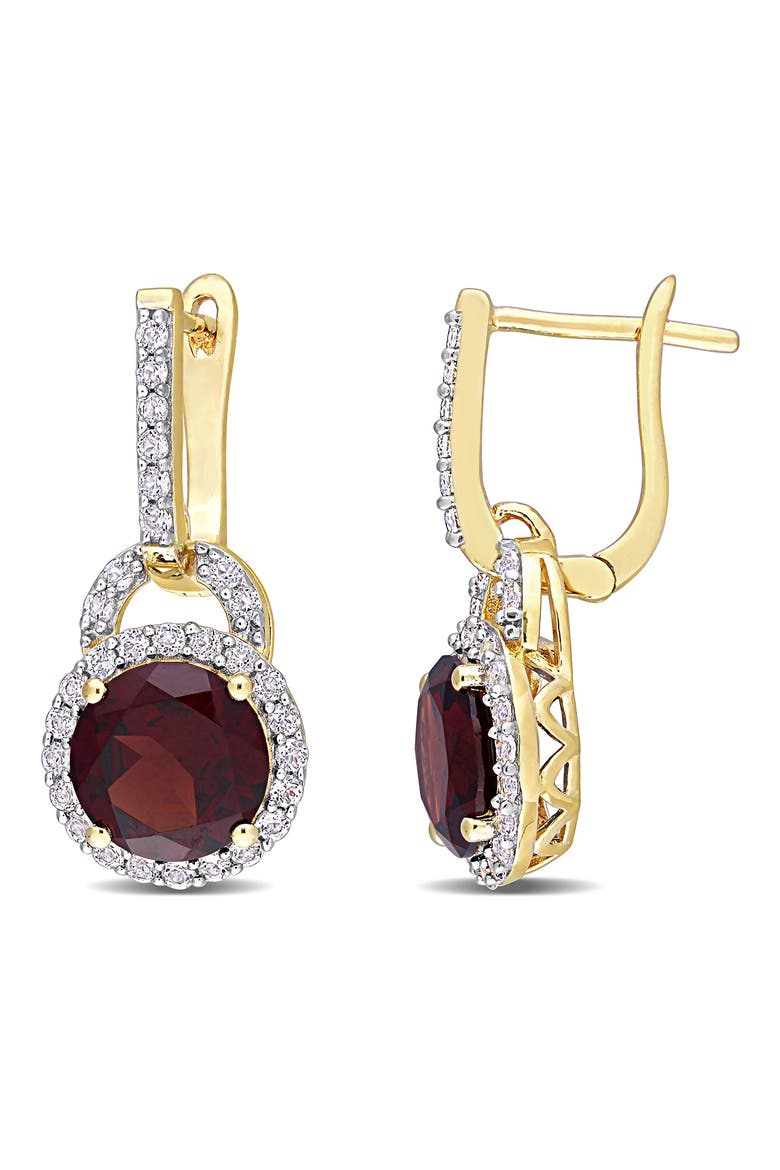 White Topaz & Garnet Drop Earrings, Main, color, RED