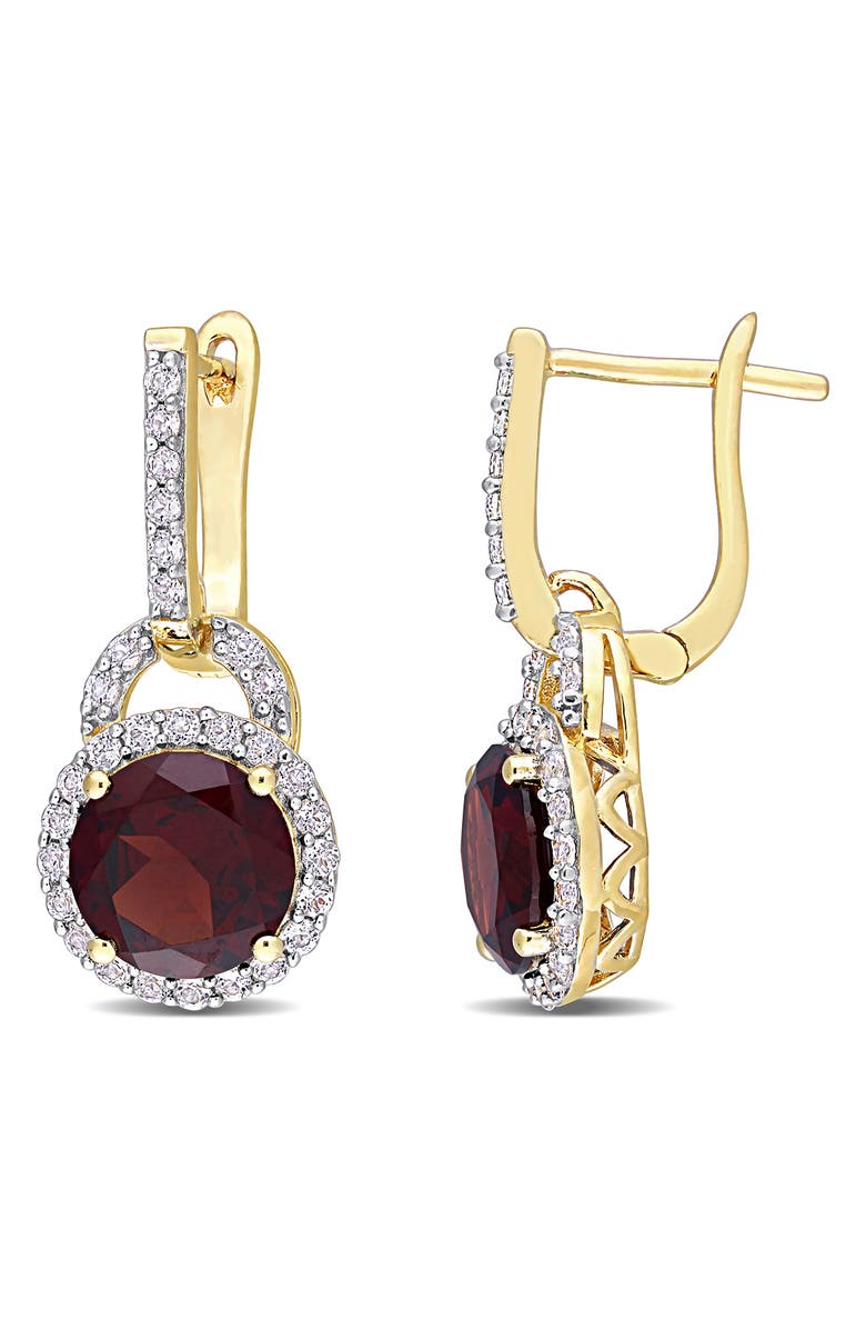 DELMAR White Topaz & Garnet Drop Earrings, Main, color, 