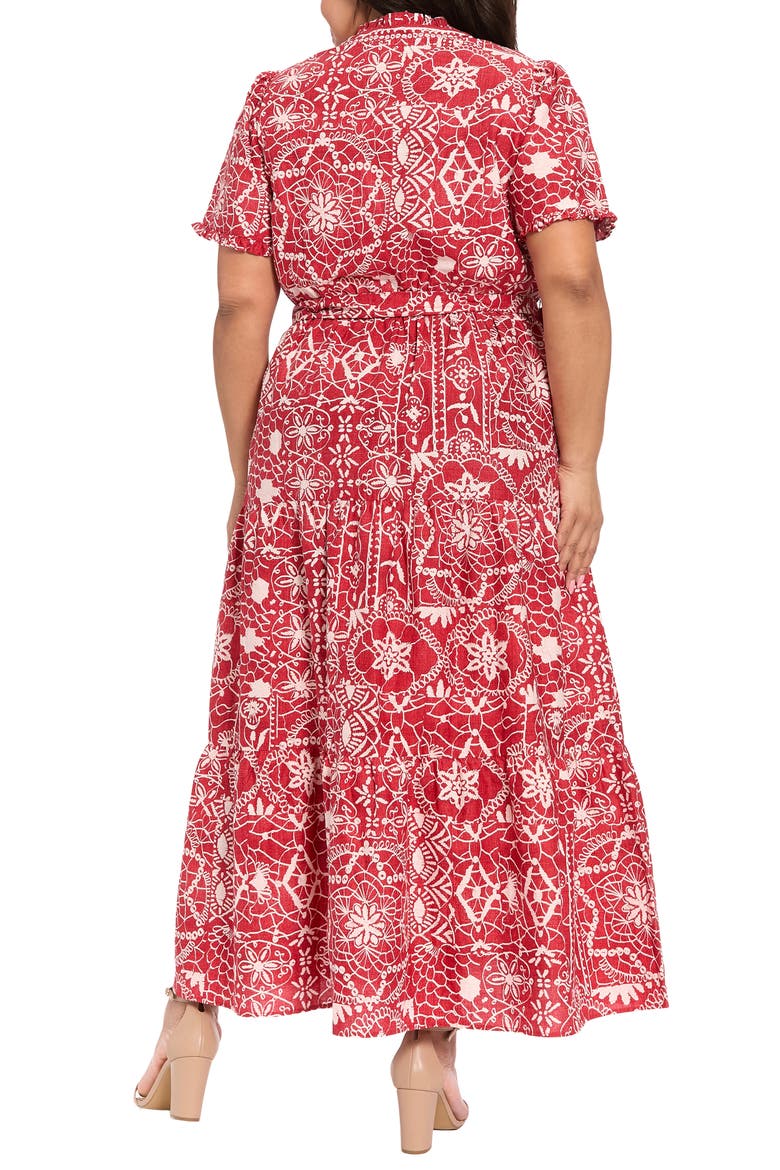 Embroidered Tiered Maxi Dress, Alternate, color, RED/ LIGHT PINK