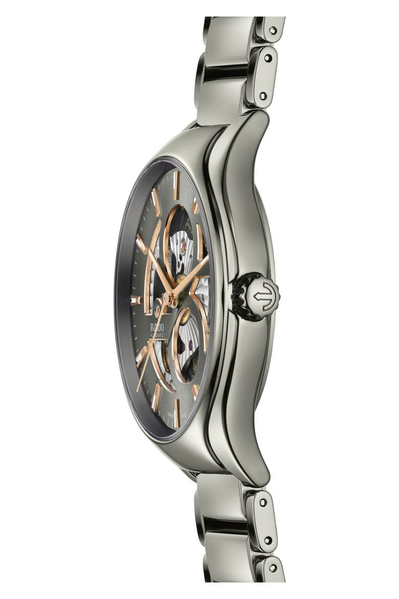 True Round Automatic Open Heart Bracelet Watch, 40mm, Alternate, color, GREY