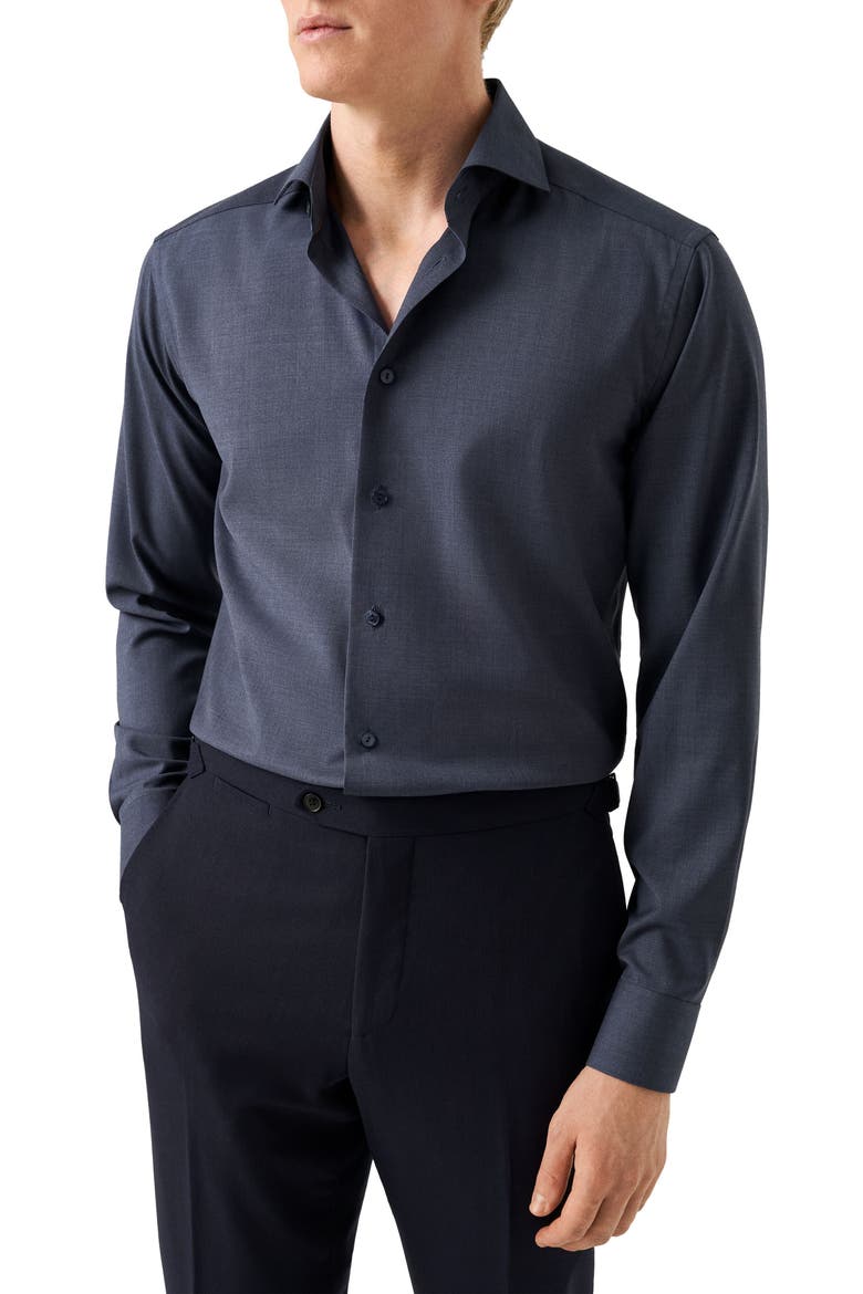 Slim Fit Wool Dress Shirt, Main, color, DARK BLUE