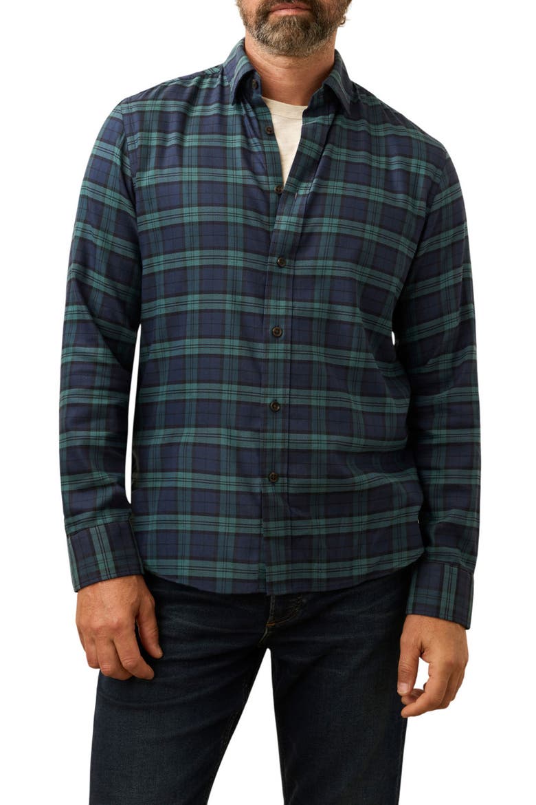 The Movement Stretch Cotton Blend Twill Button-Up Shirt, Main, color, HARBOR BLACKWATCH PLAID