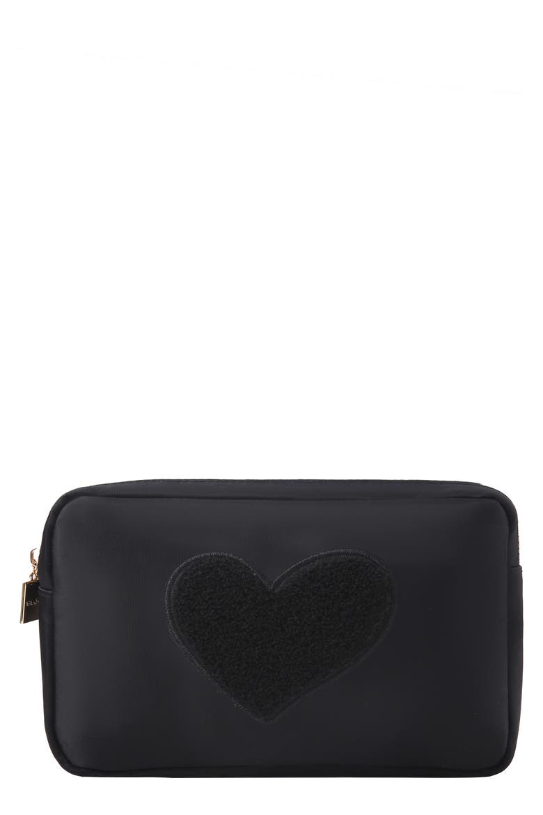 Medium Heart Cosmetic Bag, Main, color, BLACK/ BLACK