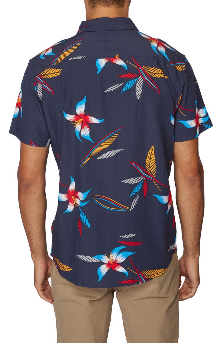 O'Neill Yabro Hibiscus Short Sleeve Button-Up Shirt, Alternate, color, 