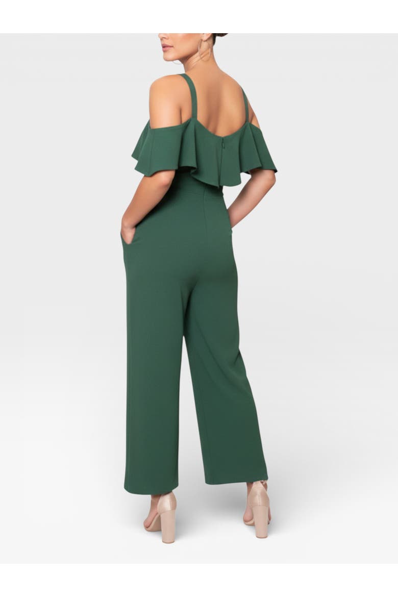 Marcella Off the Shoulder Ruffle Jumpsuit, Alternate, color, Spruce