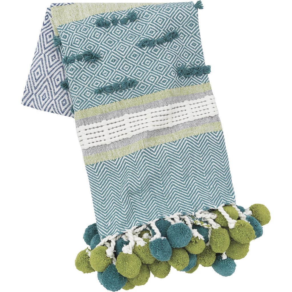 Carol & Frank Highland Geometric Pom-pom 50" X 60" Throw Blanket In Blue
