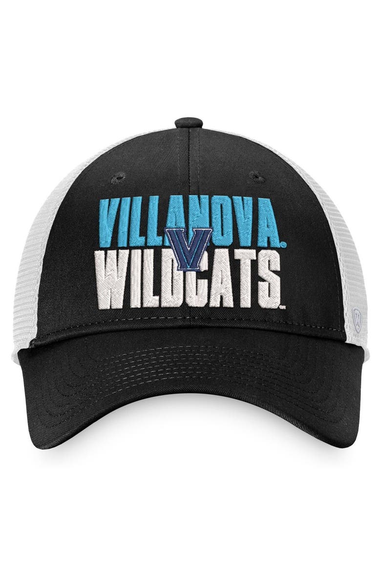 Men's Top of the World Black/White Villanova Wildcats Stockpile Trucker Snapback Hat, Alternate, color, Black