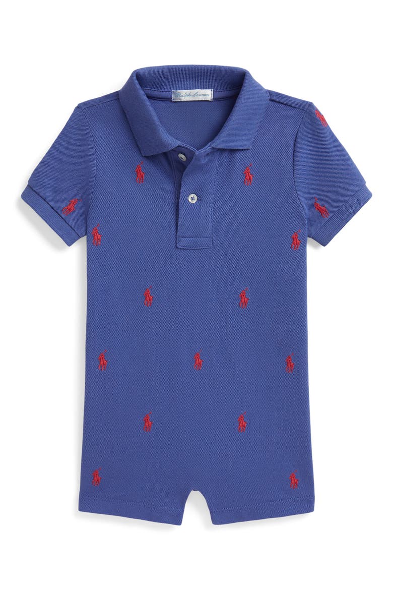 Embroidered Cotton Piqué Romper, Main, color, LIBERTY
