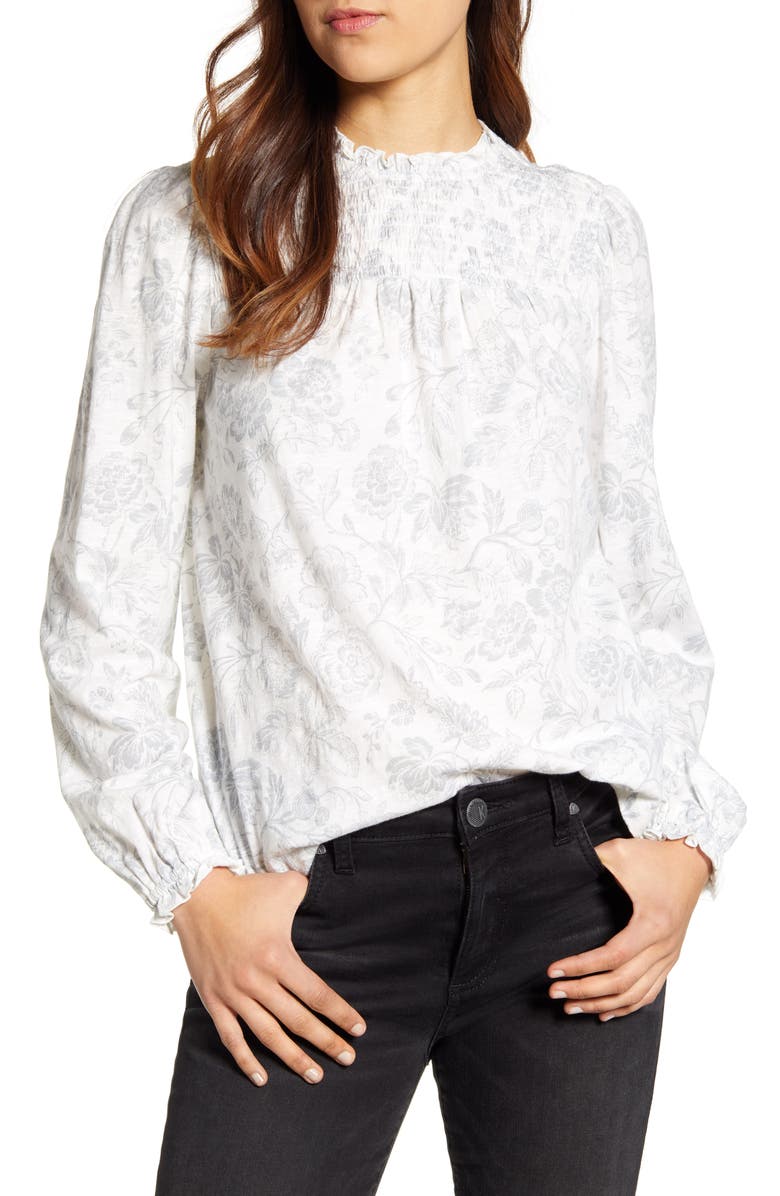 Lucky Brand Smocked Yoke Blouse, Main, color, 