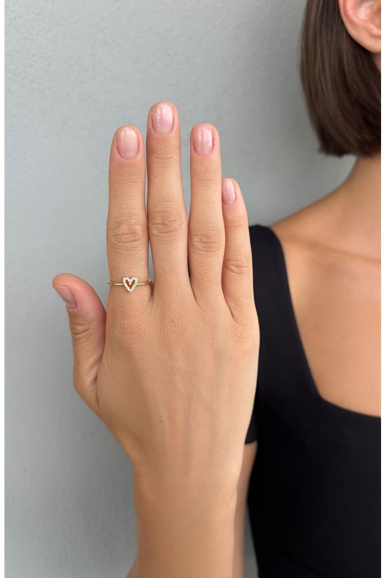 14k Gold Plated Cubic Zirconia Heart Outline Ring, Alternate, color, GOLD