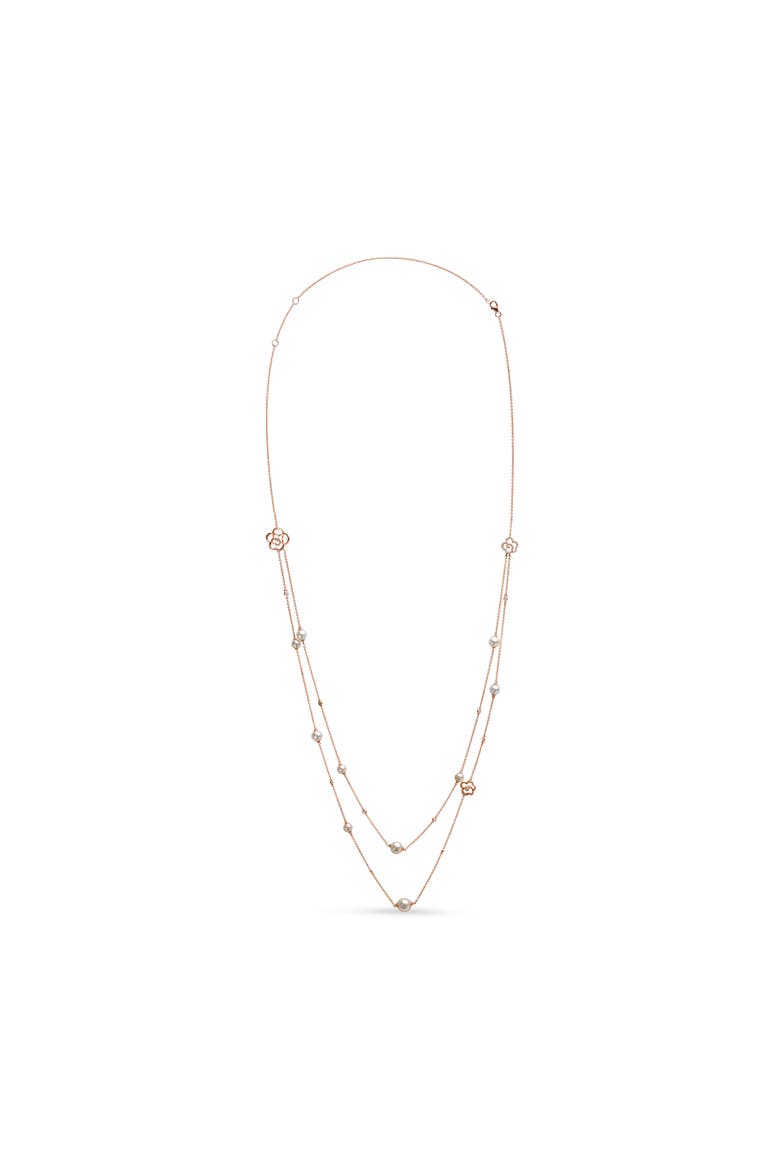 Gold 1/2 Cttw Diamond and Pearl Double Strand Station Necklace, Main, color, Pink