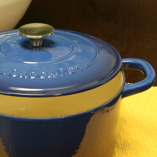 Crock-pot 5 Quart Round Enameled Cast Iron Dutch Oven In Blue