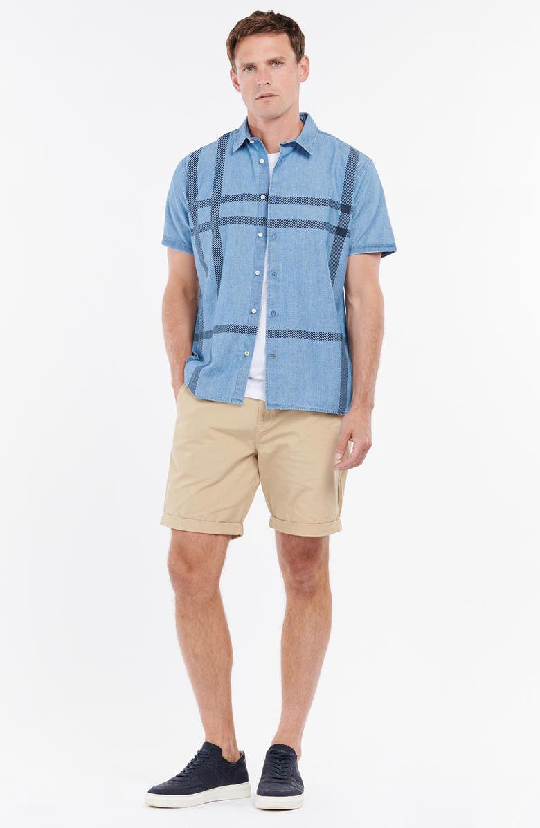 Barbour Men's Shadow Tailored Plaid Short Sleeve Chambray Button-Up Shirt, Alternate, color,