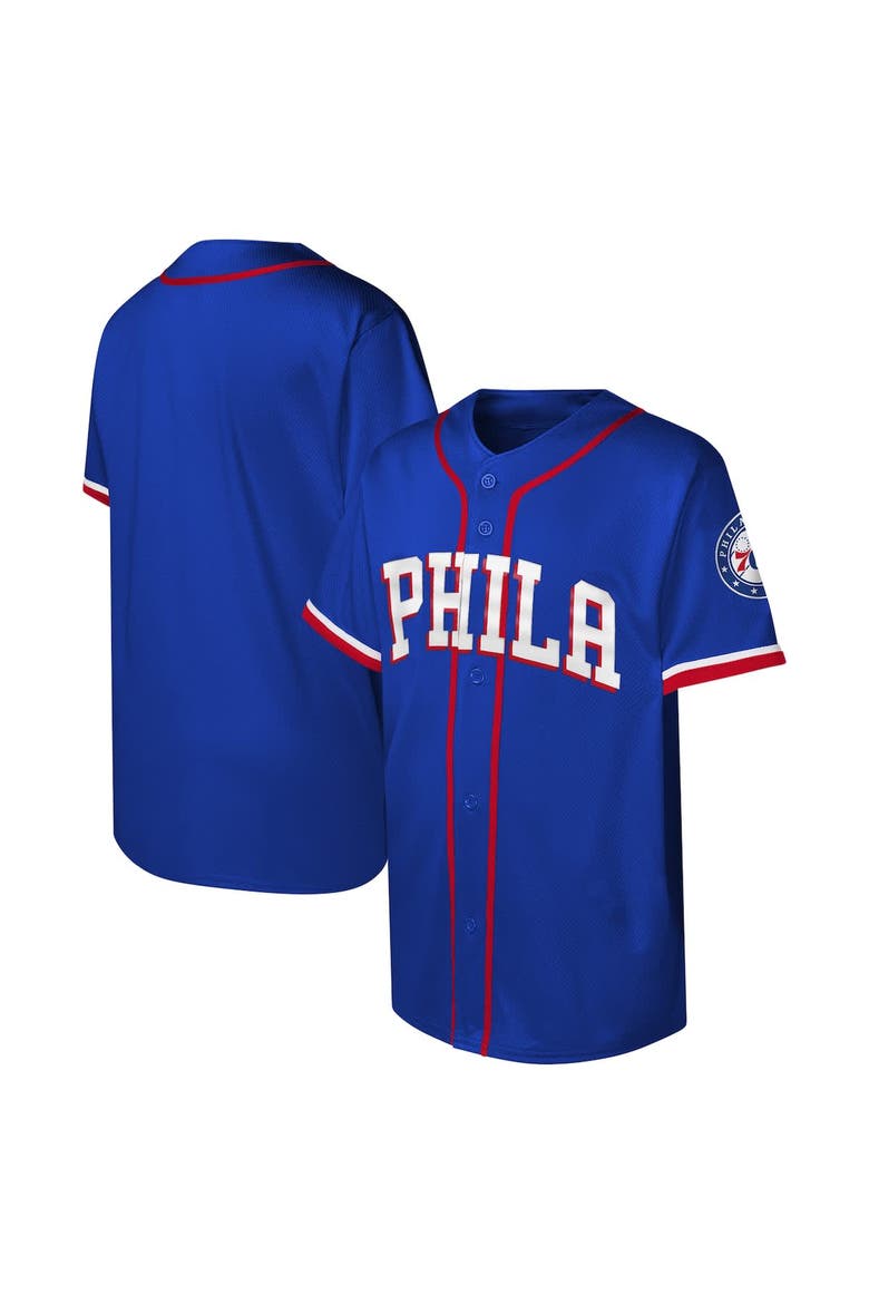 Youth Royal Philadelphia 76ers Stitch Full-Button Baseball  Jersey, Alternate, color, Royal