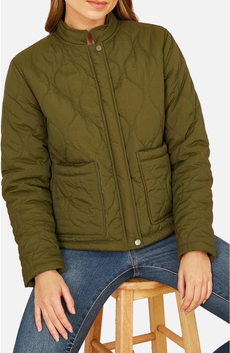 Yumi Short Quilted Jacket, Alternate, color, Green