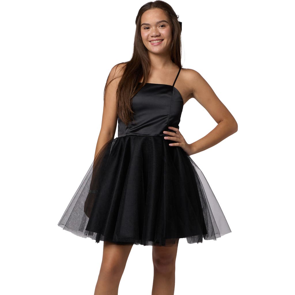 Un Deux Trois Satin And Tulle Party Dress In Black