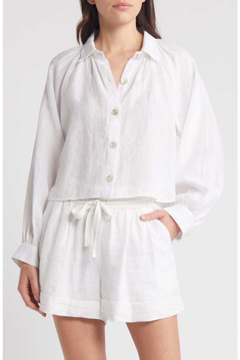Negara Linen Button-Up Shirt, Main, color, WHITE