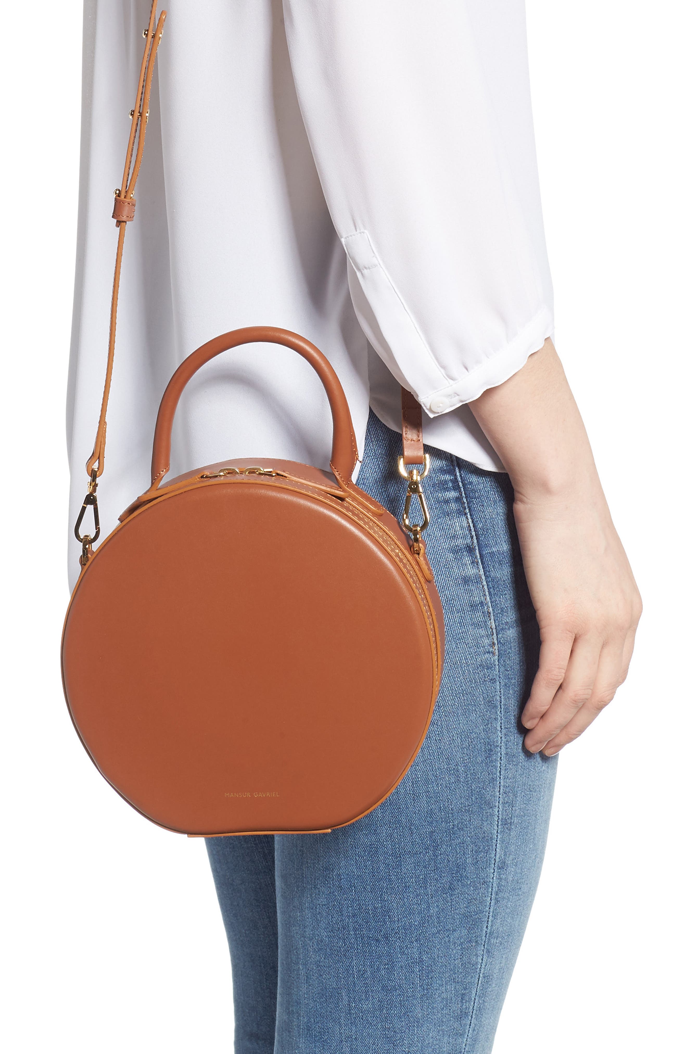 Mansur Gavriel Calfskin Leather Circle Crossbody Bag, Alternate, color, 