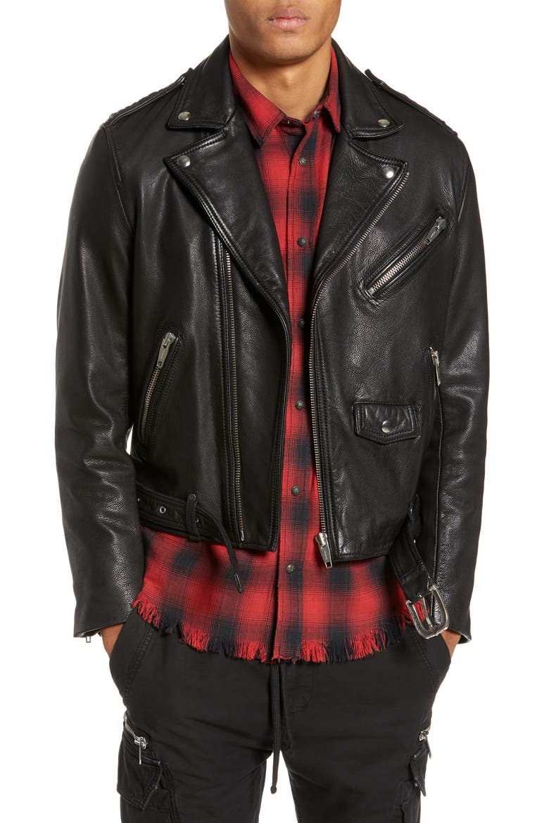 Leather Biker Jacket, Main, color, BLACK