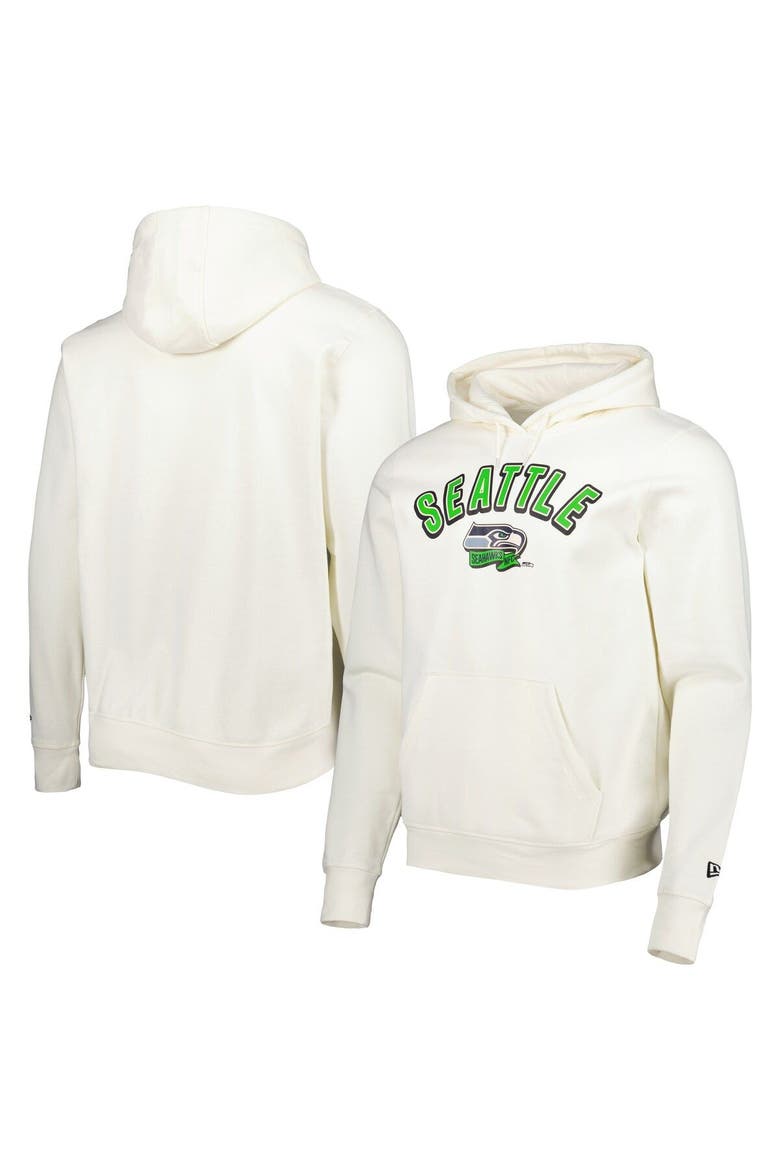 Men's New Era Cream Seattle Seahawks Sideline Chrome Pullover Hoodie, Main, color, Cream