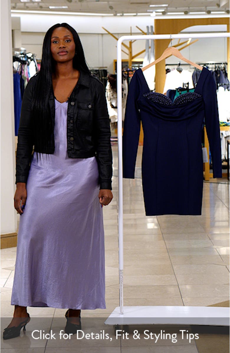 Bead Detail Long Sleeve Mini Cocktail Dress, sales video thumbnail