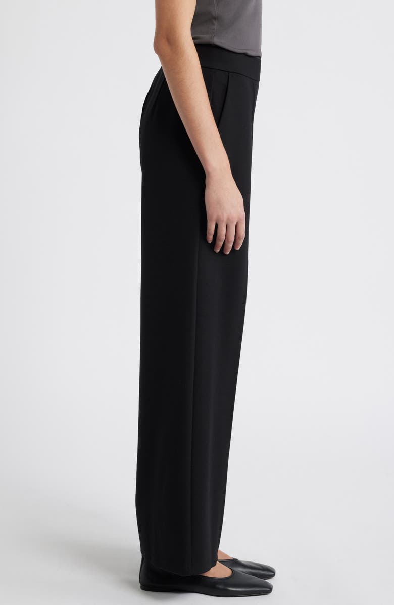 Eileen Fisher Flex Pintuck Double Knit Ponte Wide Leg Pants, Alternate, color, Black