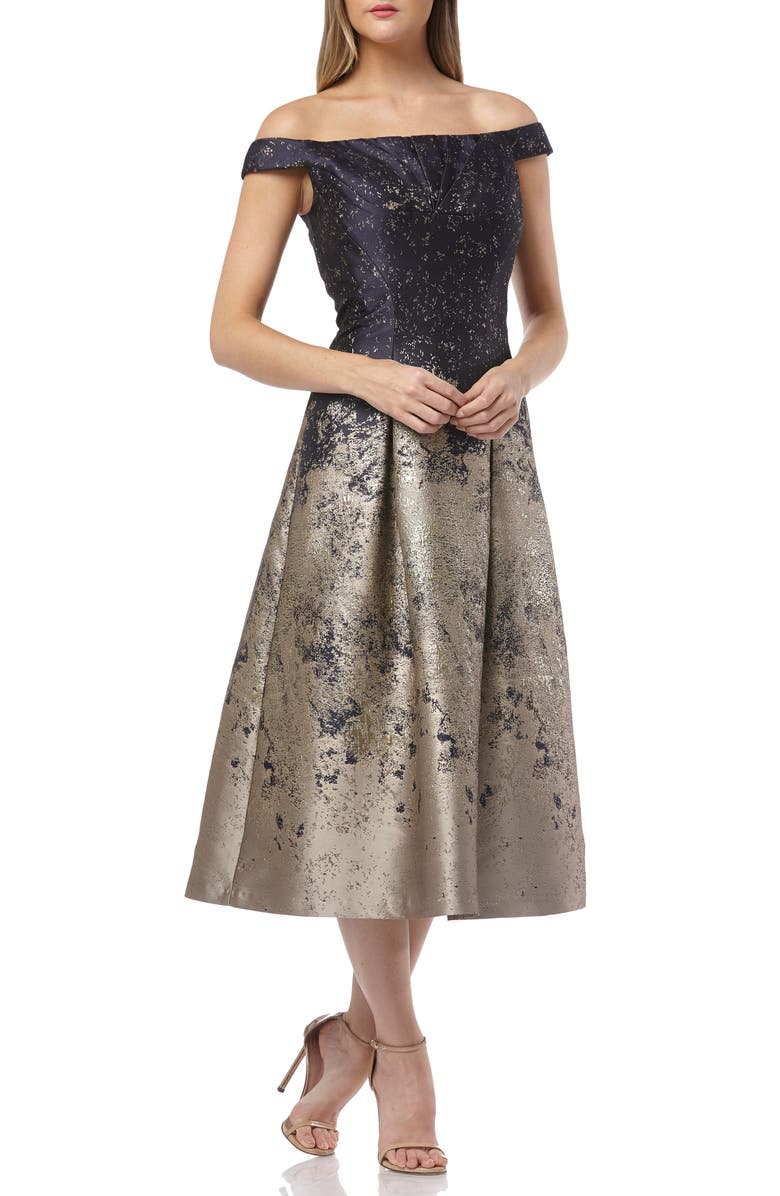 Kay Unger Off the Shoulder Tea Length Dress, Main, color,